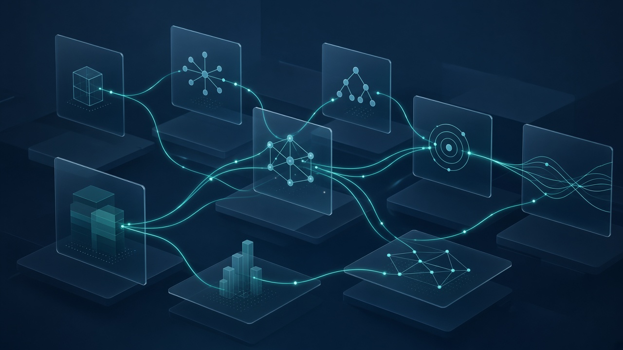 Abstract visualization of AI automation workflows